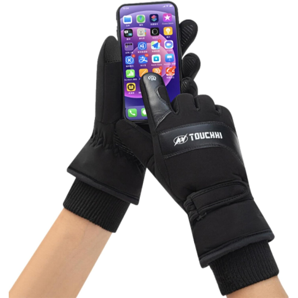 (m) Electric Heated Gloves, Heated Winter Gloves, Rechargeable Warm Gloves for Winter, Non-Slip Thermal Gloves Made of PU Leather for Women, Men, Cycling