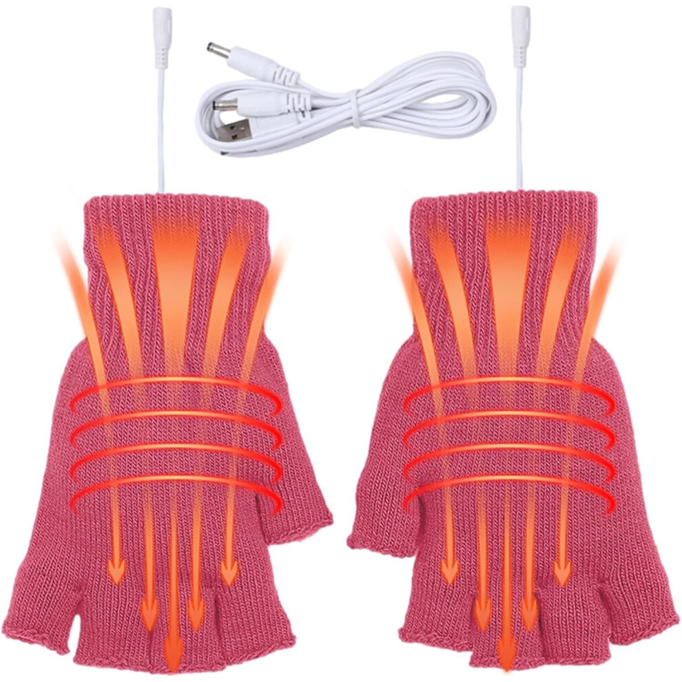 (Pink) USB Heated Gloves, Warm Gloves USB Heated Mitten, Elastic Hand Warmer for Winter, Rechargeable Heated Gloves, Indoor and Outdoor Use