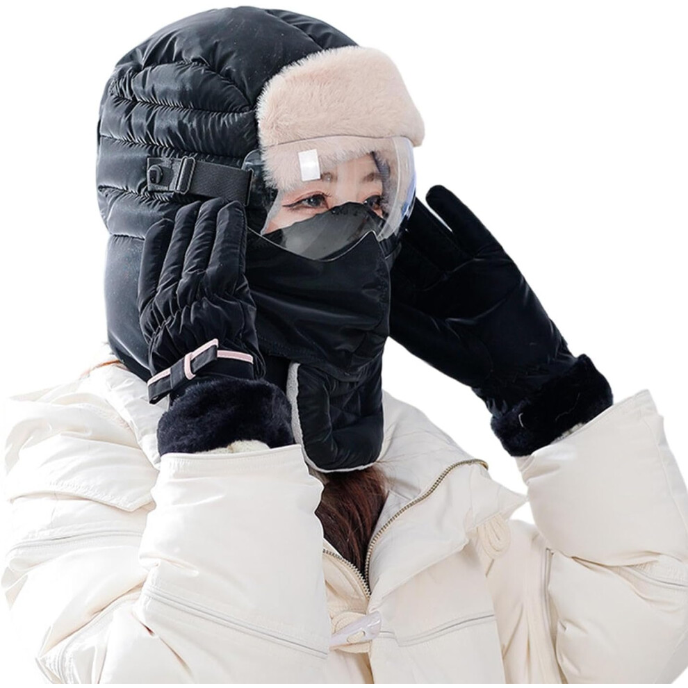 (black) Winter Scarf Hat Glove Set, Outdoor Winter Warm Set - Cycling Outdoor Heat Protection Set, Adjustable Winter Accessories for Hiking, Running, Skating