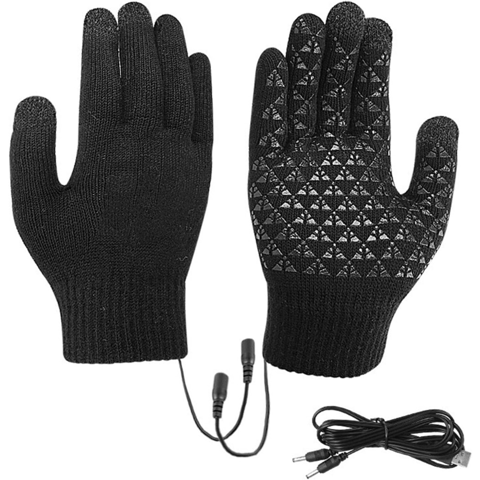 (B, Black) Electric Heating Gloves | 1 Pair 5V Soft Knitted Thermal Gloves,Hand Warming Gloves, Heated Ski Gloves for Extreme Cold Weather