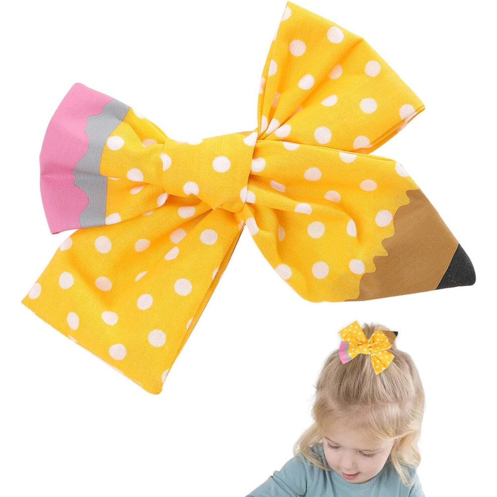 (1 count (Pack of 1), Combination 1) Pencil Headband, Teacher Hair Clips - Yellow Pencil Headwear for - Hair Accessory Styling Decorations, Cute Bow Hair Clips for School Nursery