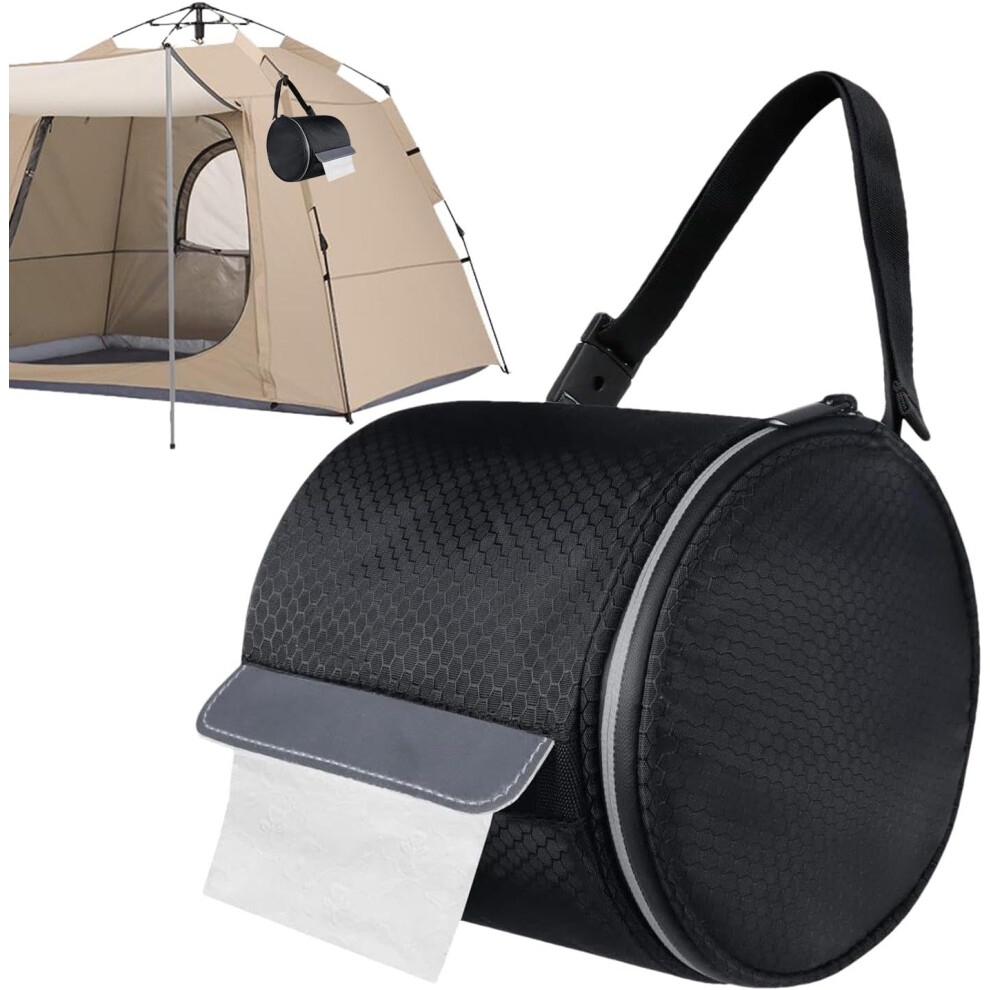 (Black) Travel Tissue Holder, Car Paper Towel Holder, Camping Toilet Paper Holder, Portable Toilet Roll Cover - Paper Towel Cover With Strap, Toilet P Black