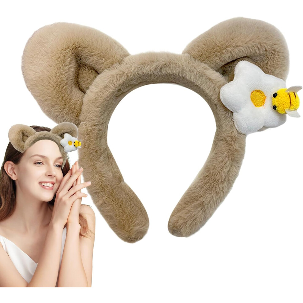 (1 count (Pack of 1), Coffee brown) Head Bands For Women's Hair,Spa Makeup Headband - Fashion Non Slip Cute Bear Ears Accessories For Face Washing Protection Daily Fashion Styling Yoga
