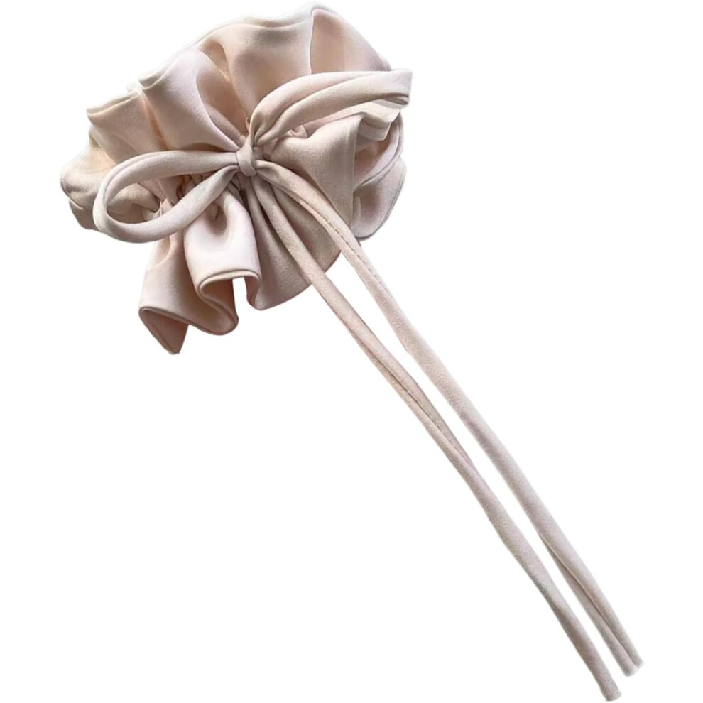 (Creamy) Hair Ties,Stretchable Hair Ties with Bows - Elastic Rubber Bands, Soft No-Slip Grip Girls Styling Accessories for Party Cheerleading