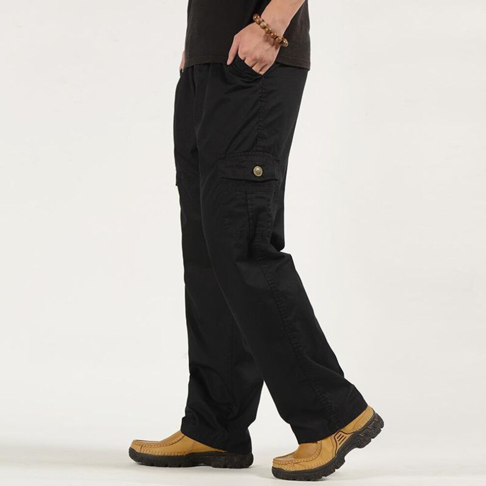 (black, 4XL) Spring Summer Men's Fashion Straight Casual Pants Solid Color Multi Pocket Cargo Pants Men Loose Cargo Trousers