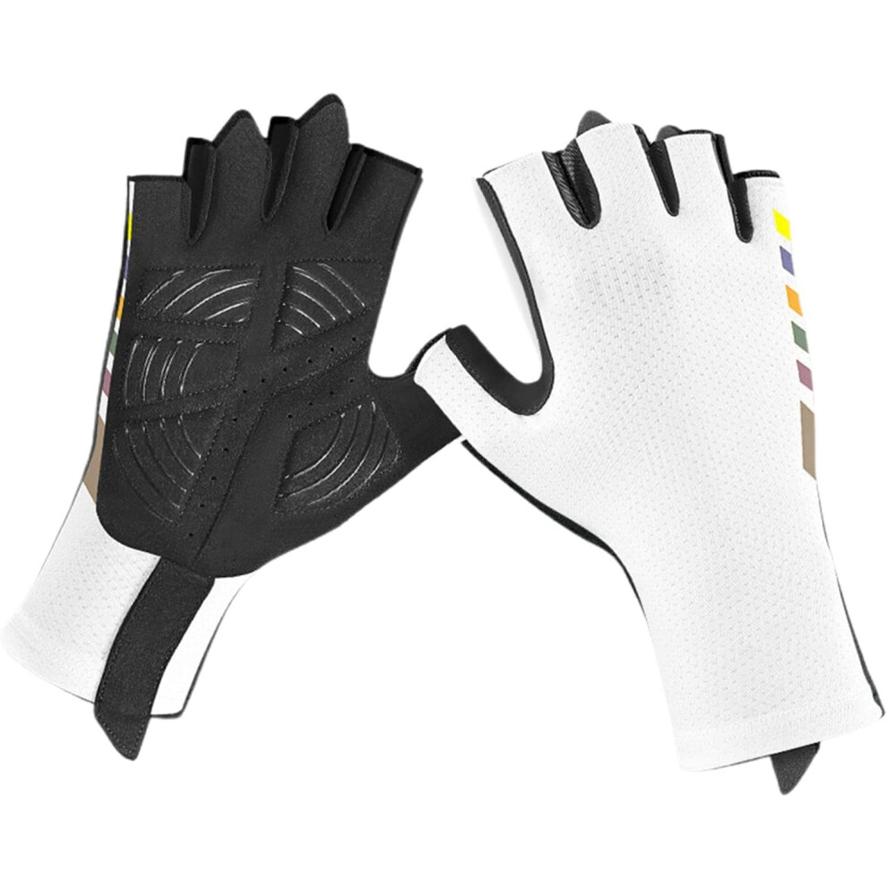 (white lighting, 2XL) Gloves | Shock Absorbing Mittens for Summer Cycling | Breathable Half Finger Touch Gloves for Men & Women Running, Driving