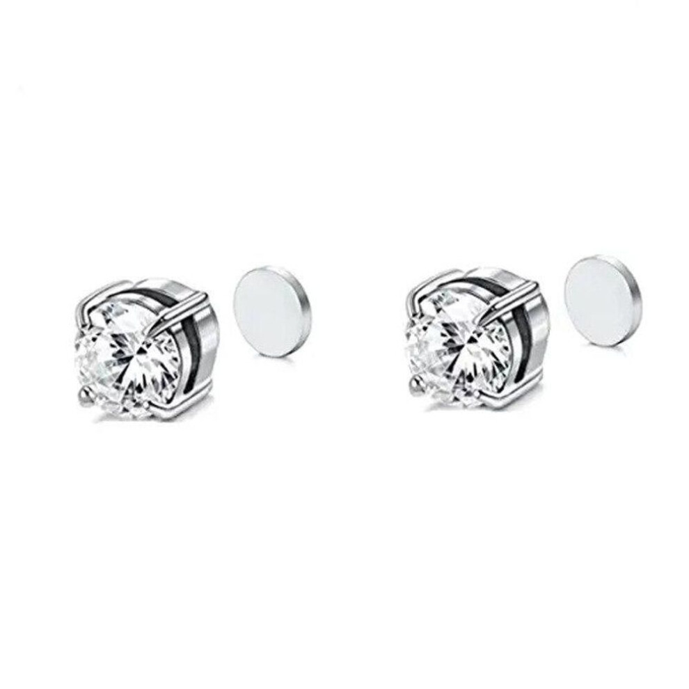 (silver, 8MM 1 Pair) 1 Pairs Crystal Strong Magnetic Ear Stud Clip Earrings For Men Women Punk Round Zircon Magnet Earrings Non Piercing Jewelry