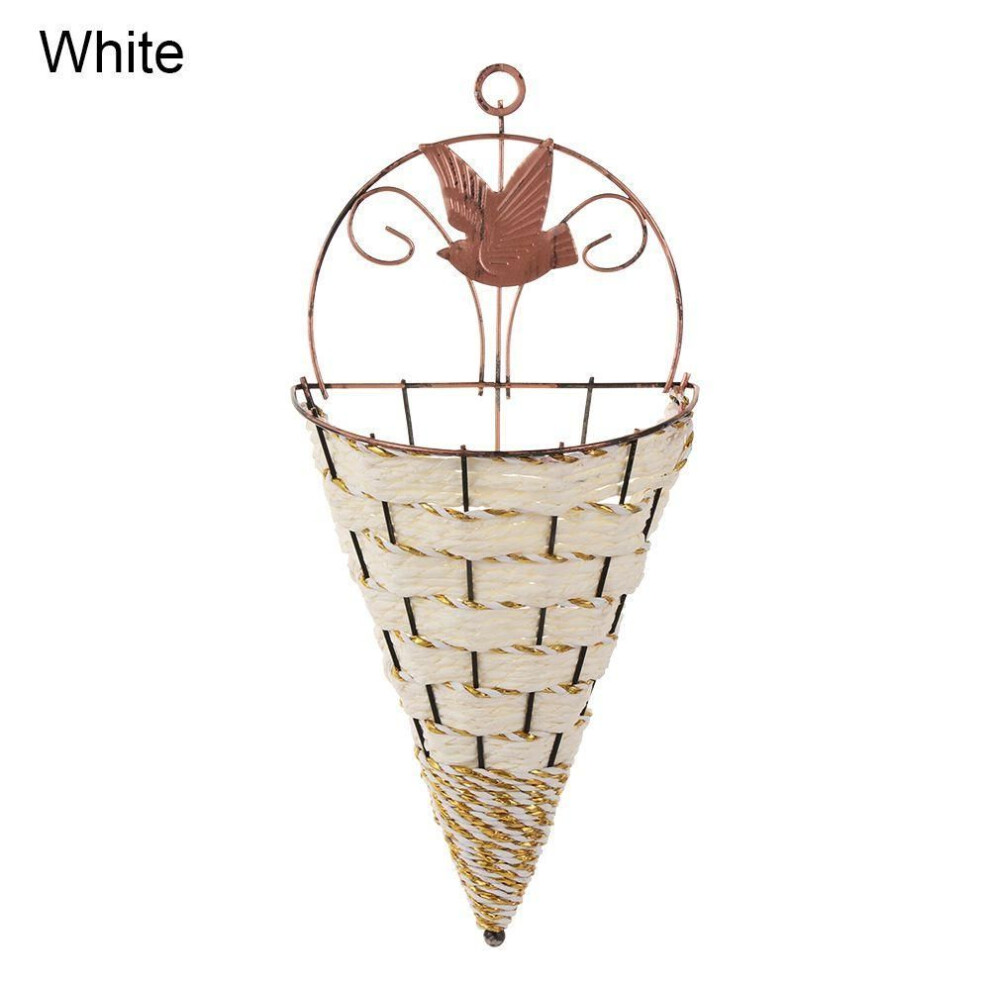 (white) Handcraft Storage Container Succulent Plant Flower Basket Hanging Basket Rattan Garden Decoration