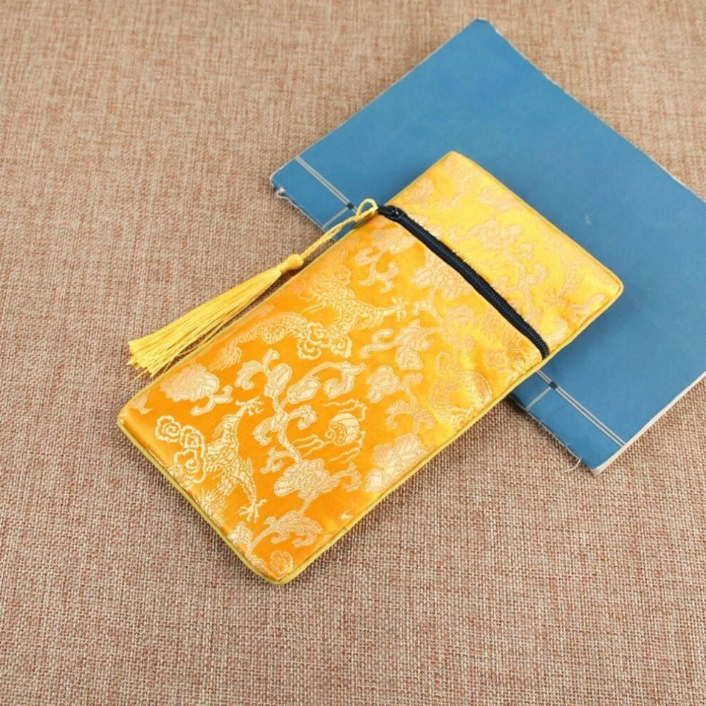 (yellow-large) Pattern Brocade Double-layer Antique Embroidery Bag Chinese Style Sachet Scripture Bag Jewelry Bag