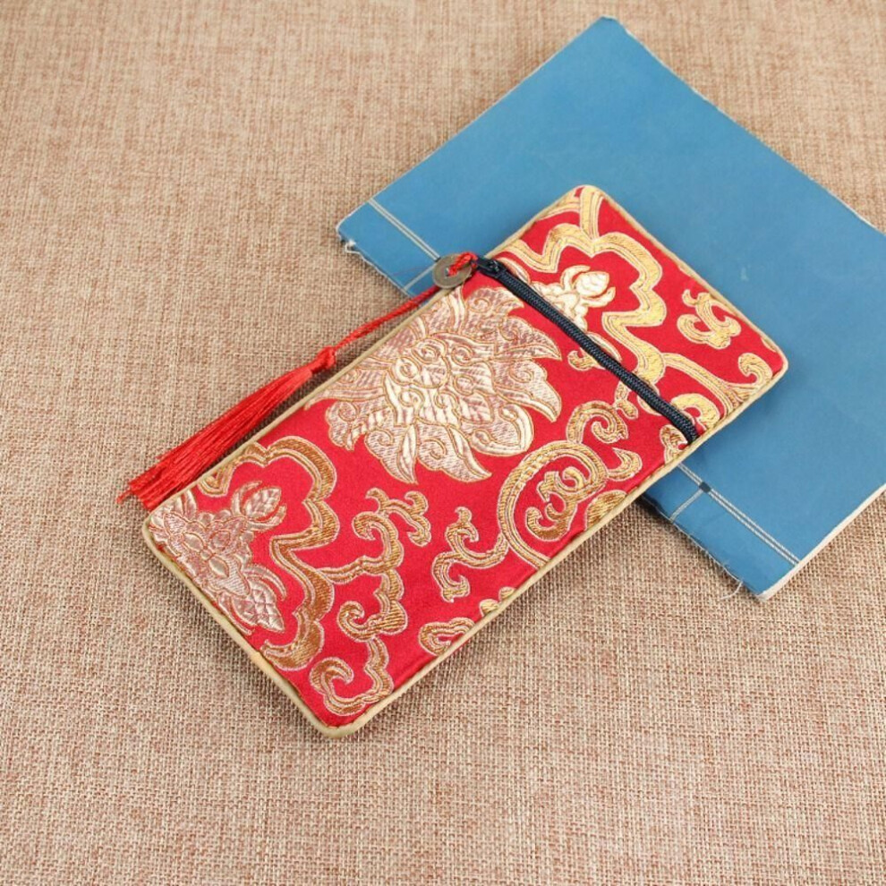 (red-small) Pattern Brocade Double-layer Antique Embroidery Bag Chinese Style Sachet Scripture Bag Jewelry Bag