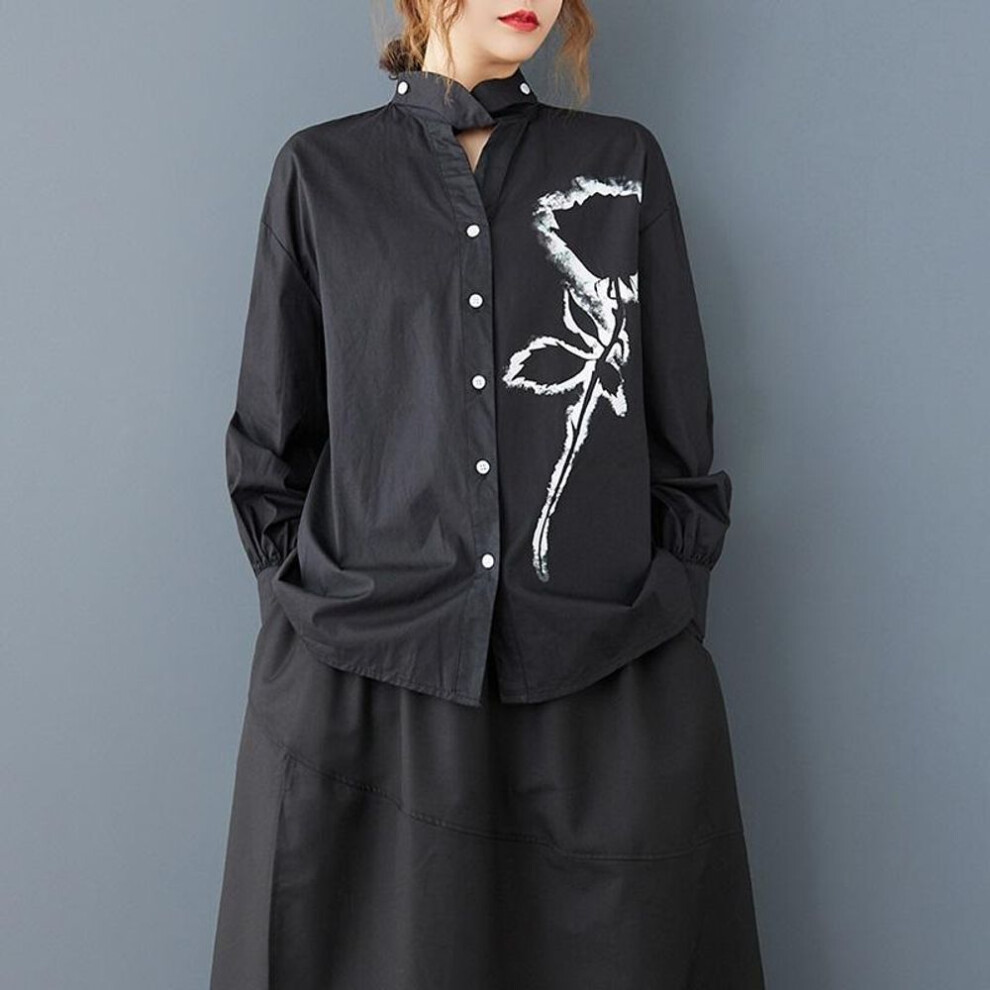 (black) Long Sleeve Oversized Cotton Shirts & Blouses For Blouse Casual Loose Spring Summer Tops Women Button Up Shirt