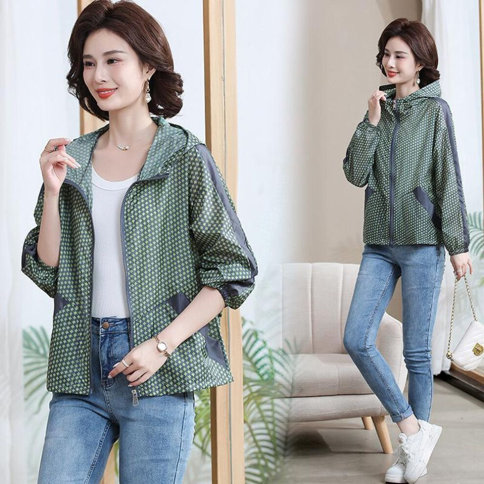 (green, XL) Summer Ladies Sunscreens Loose Coat Large Size Fashion Joker Women Sun Protection Shirt Hooded Jacket Female Tide