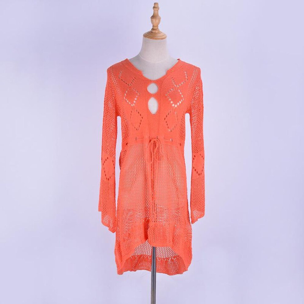 (One Size, orange) Sexy Cover Up Bikini Women Swimsuit Cover-up Beach Bathing Suit Beach Wear Knitting Swimwear Mesh Beach Dress Tunic Robe