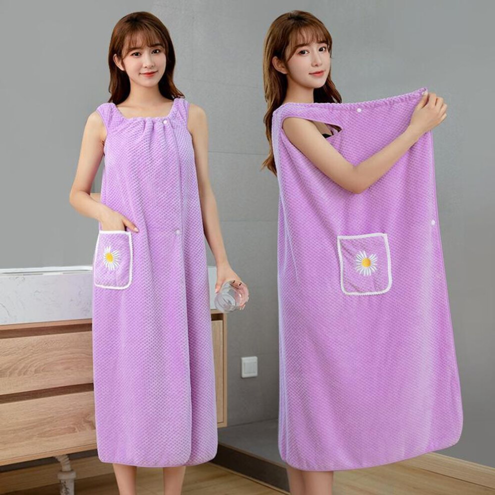 (purple, 100*130cm) Summer Bath Skirt Robe for Women Soft Towel Wrap