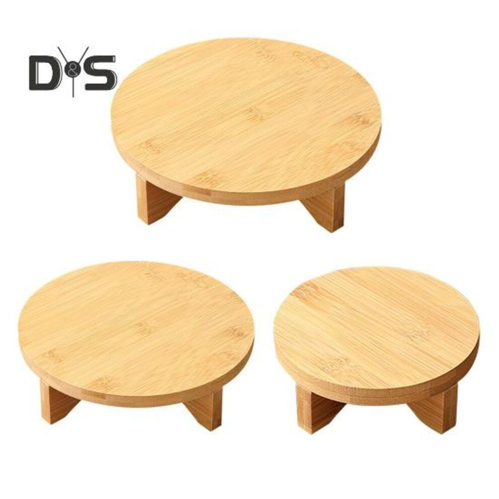 (as the picture, 1 Set) Bamboo Plant Stand Flower Pot Holder Indoor Tabletop Round Stool Planter Holder Display Stand for Potted Plants Cupcakes Ceramics