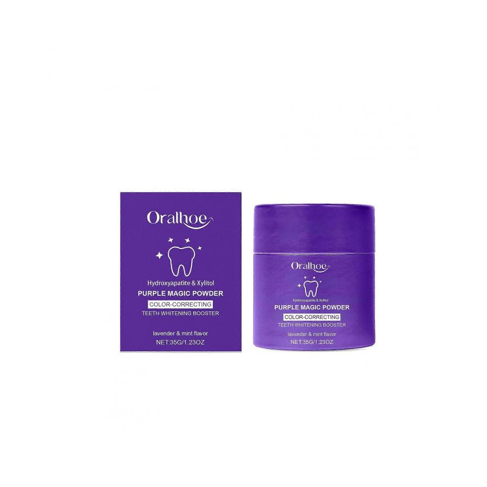 (2Pcs) Magic Powder - Teeth Whitening Powder, Color Correcting With Hydroxyapatite & Xylitol, Stain Removal, Toothpaste Booster - 35G Purple