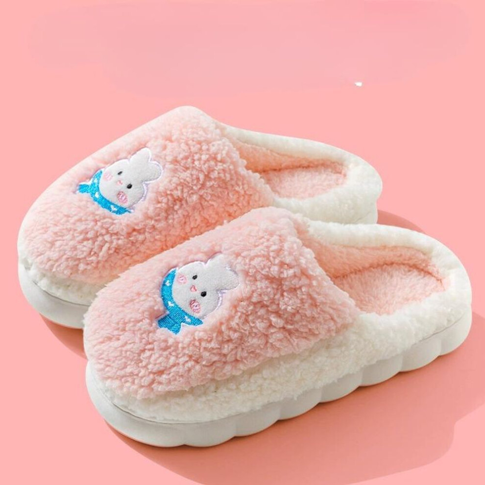 (pink, 36-37) Cute Rabbit Cotton Slippers for Women, Winter Couple, Indoor Home Furnishings, Home Furnishings for Men, Four Seasons Cartoon, Hairy Slippers