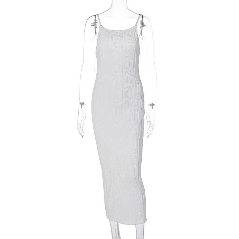 (white, L) Fashion Solid Slim Fit Party Sexy Dress Women Elegant Summer Sleeveless Casual Women's Dresses High Waist Backless Long Dress Female Clothing 26156