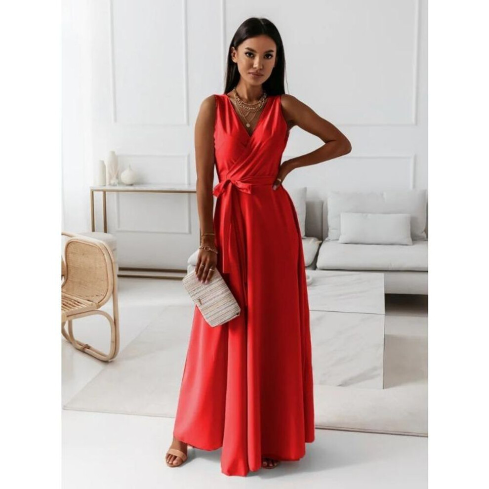 (red, XXL) YYFS Women's Fashion Summer Spring Solid Color Print Sleeveless V-Neck High Waist Casual Dresses