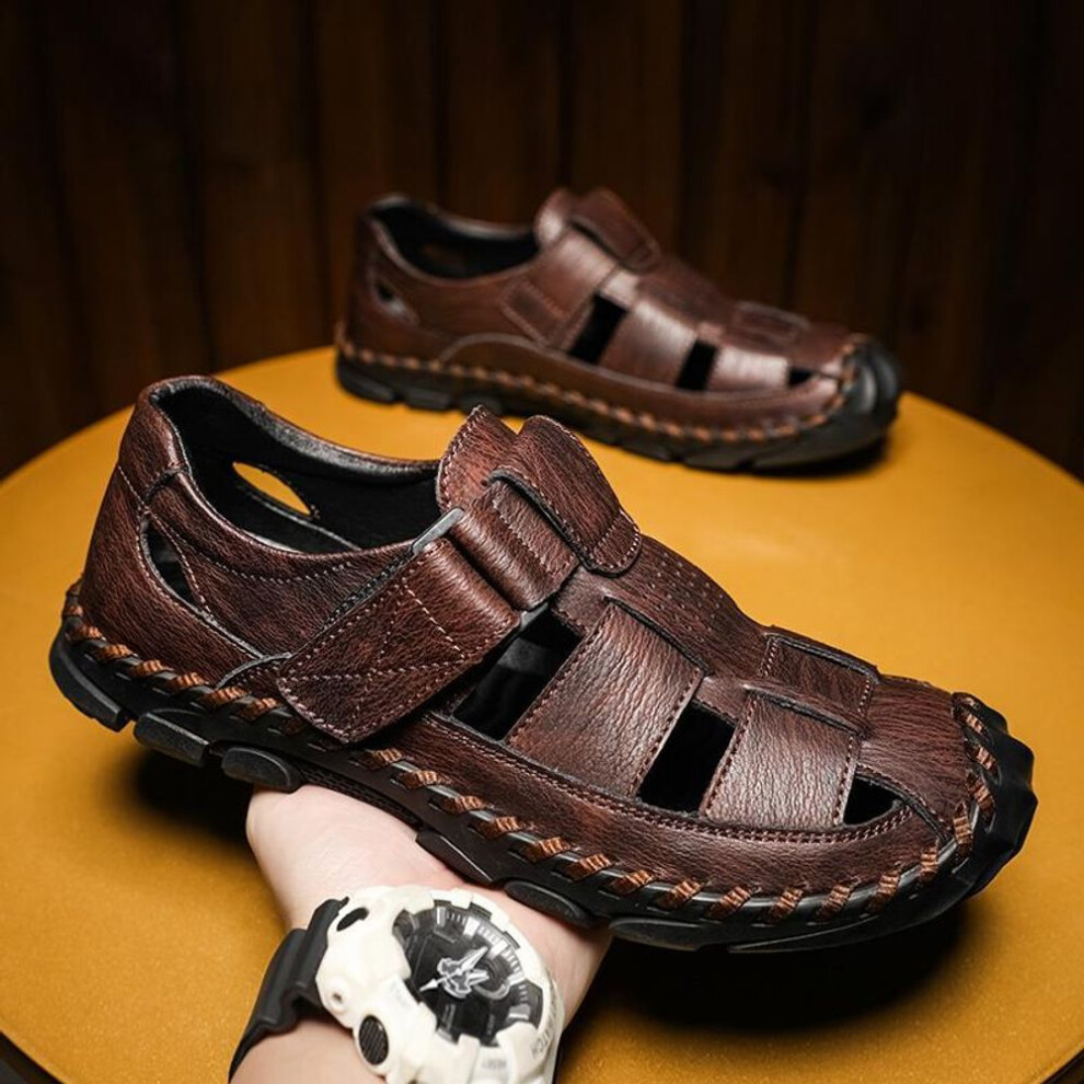 (red,brown, 42) Men Genuine Leather Sandals Outdoor Sport Sandals Casual Shoes Summer