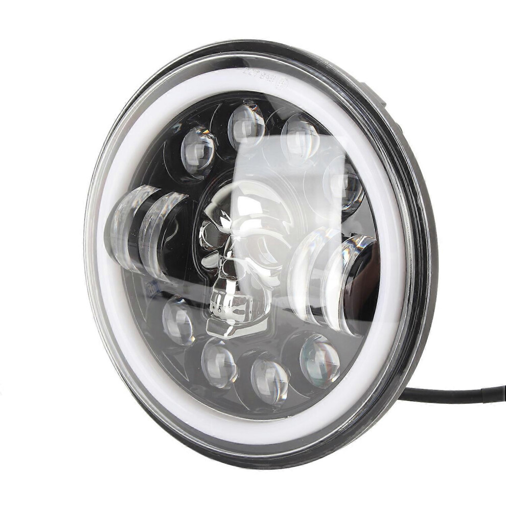 (As Show, One Size) 7In Motorcycle Led Angel Eye Headlight Skull Head Pattern Lighting Waterproof Universal Modifi White 6909775569986