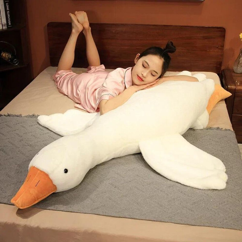 (as the picture, 35 inch (90cm)) Huge Goose Side Sleep Body Pillow Doll Stuffed Animal Sleeping Pillows For Bedroom Girlfriend Birthday Present Festival Gift