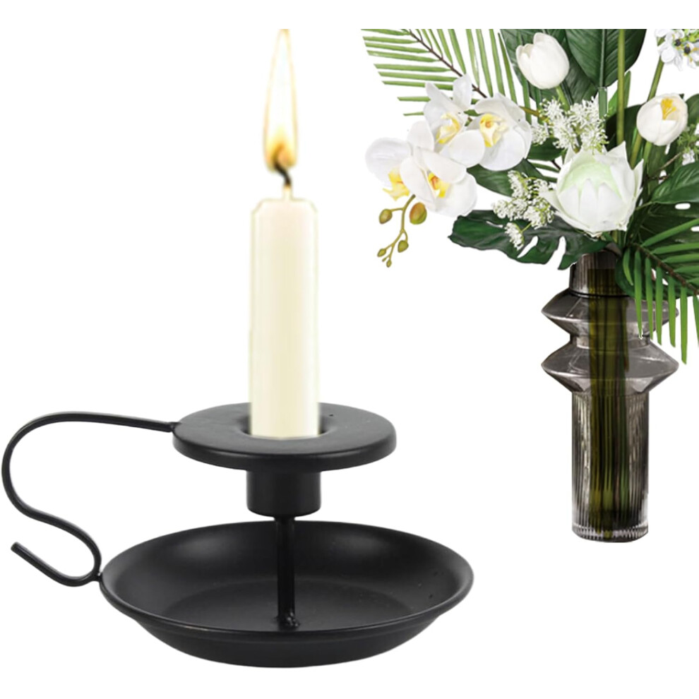 Black Candle Holder - Vintage Candle Tray Made of Iron Decorative Accessory for Home Table Fireplace Living Room Bedroom Wedding Valentine's Day Hallo
