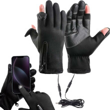 (C, 2XL) Rechargeable Heated Gloves - Wind-proof Heated Gloves | Outdoor Anti-slip Heating Gloves USB Heating Gloves Sports Heating Gloves
