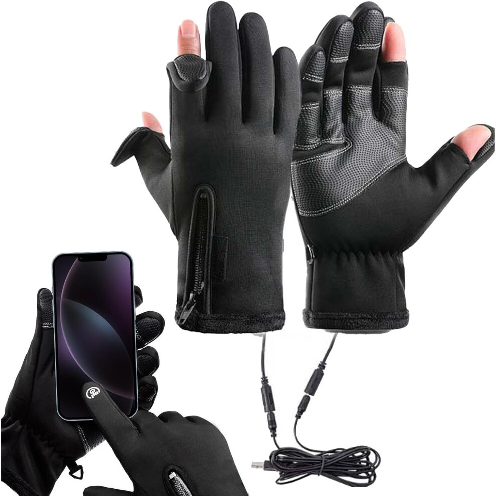(C, 2XL) Rechargeable Heated Gloves - Wind-proof Heated Gloves | Outdoor Anti-slip Heating Gloves USB Heating Gloves Sports Heating Gloves