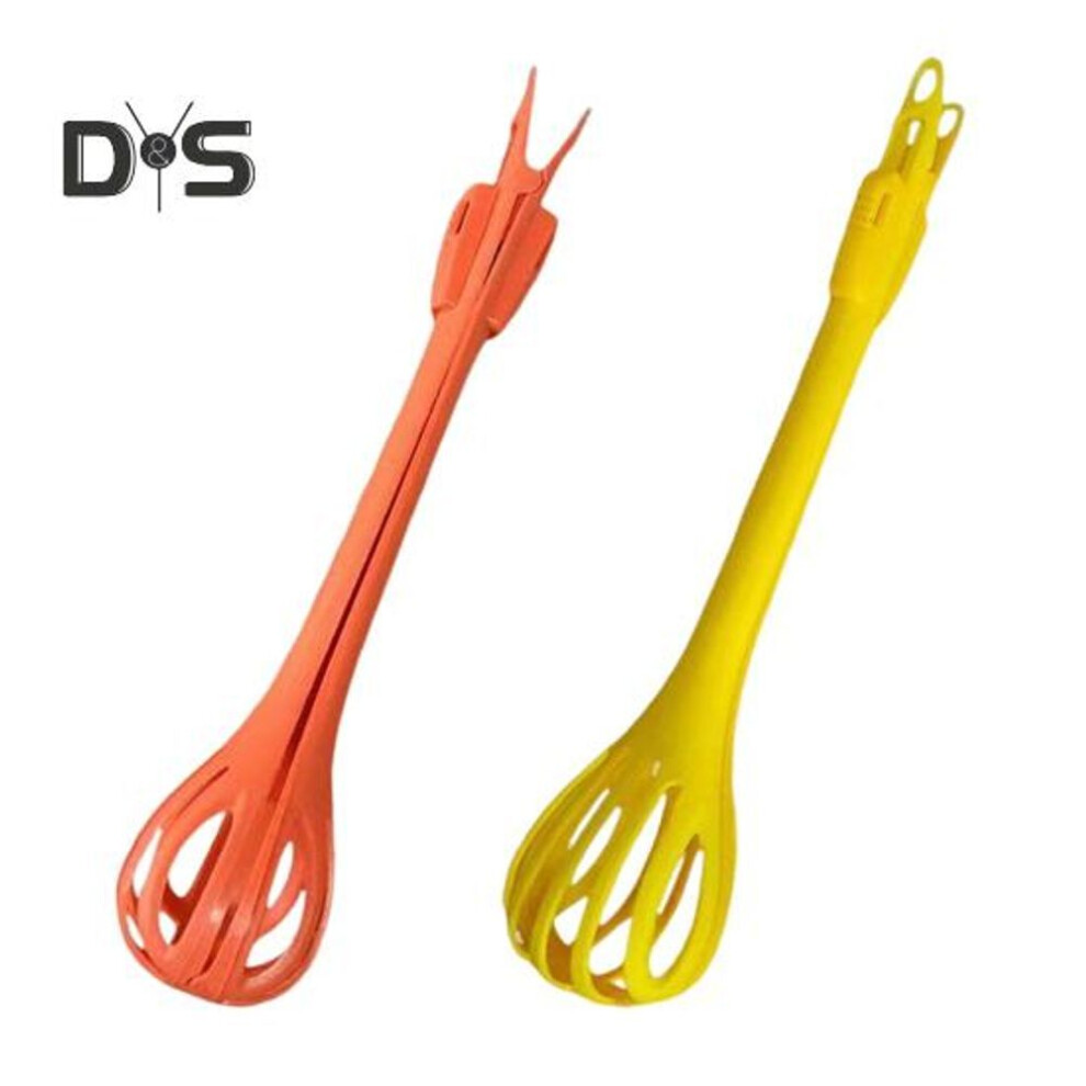 (pink,yellow) Multifunctional Kitchen Tongs Egg Beater Food Clip Whisk for Cooking Mixing Salad Mixer Bread Clip Handheld Blender 2-in-1 Grab Spoon