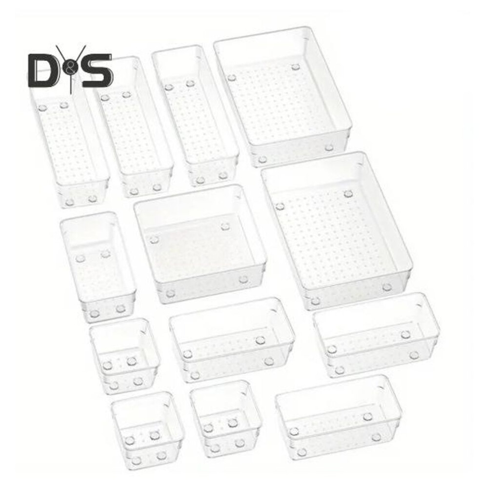 (as the picture, A) Drawer Organizer Set Large Capacity Stackable Design Multi-purpose Transparent Storage Bins Makeup Vanity Organizer
