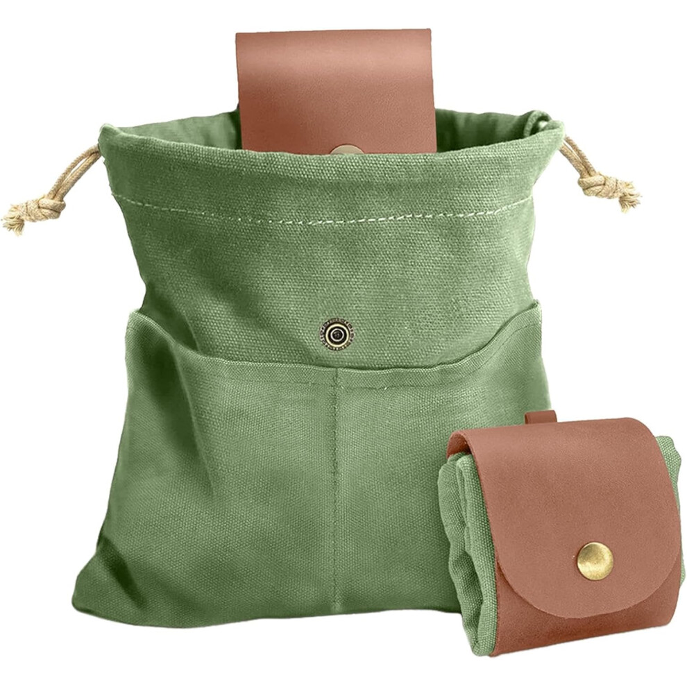 (Army Green) Foraging Belt Bag for Outdoor, Mushroom Foraging Belt Bag, Folding Belt Bag with Drawstring, Harvest Bag, Mushroom Bag for Camping, Hikin