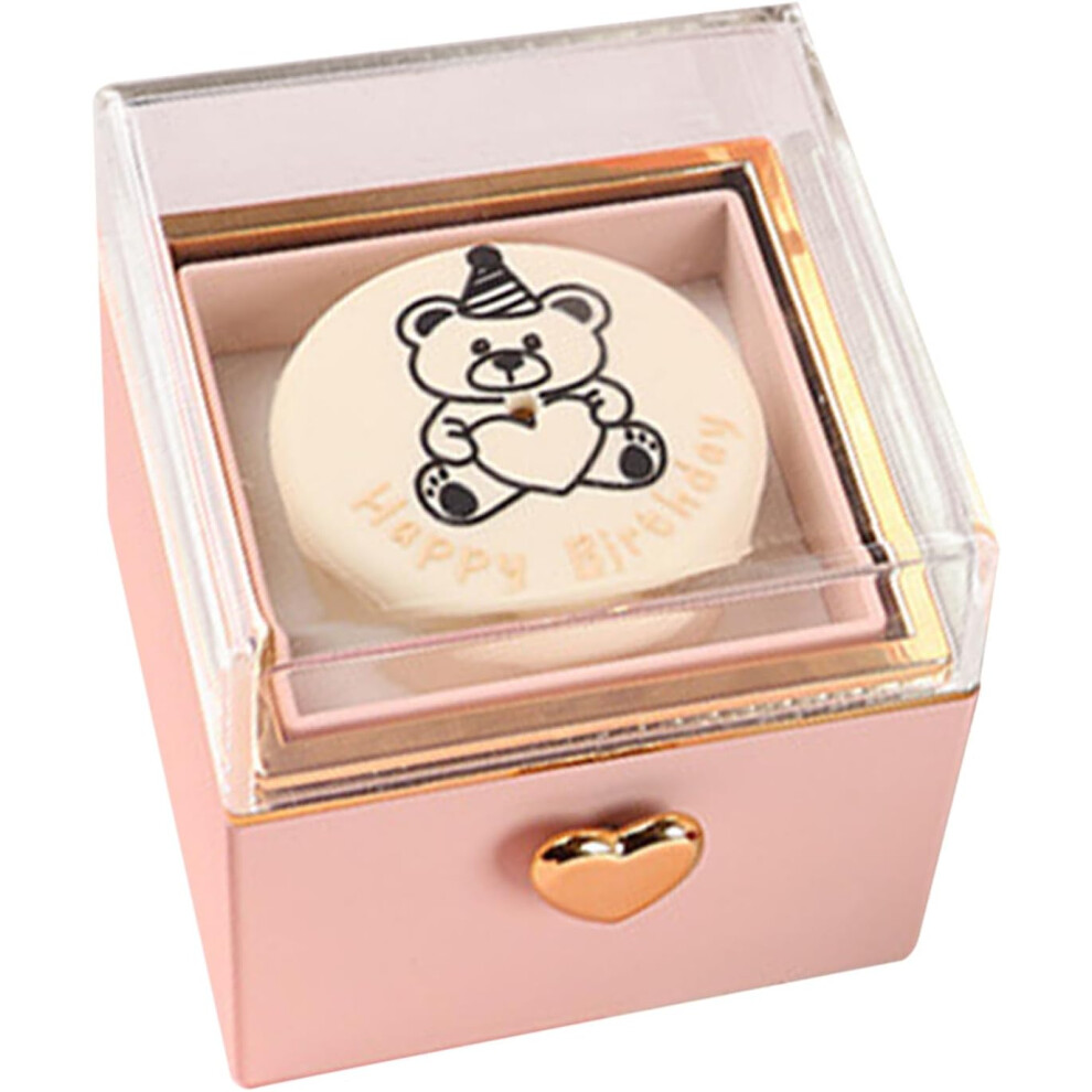 (Pink) Ring Boxes - Bear Cake Proposal Ring Holder - Reversible Jewelry Accessories Rotating Earring Storage for Birthday, Women & Wedding
