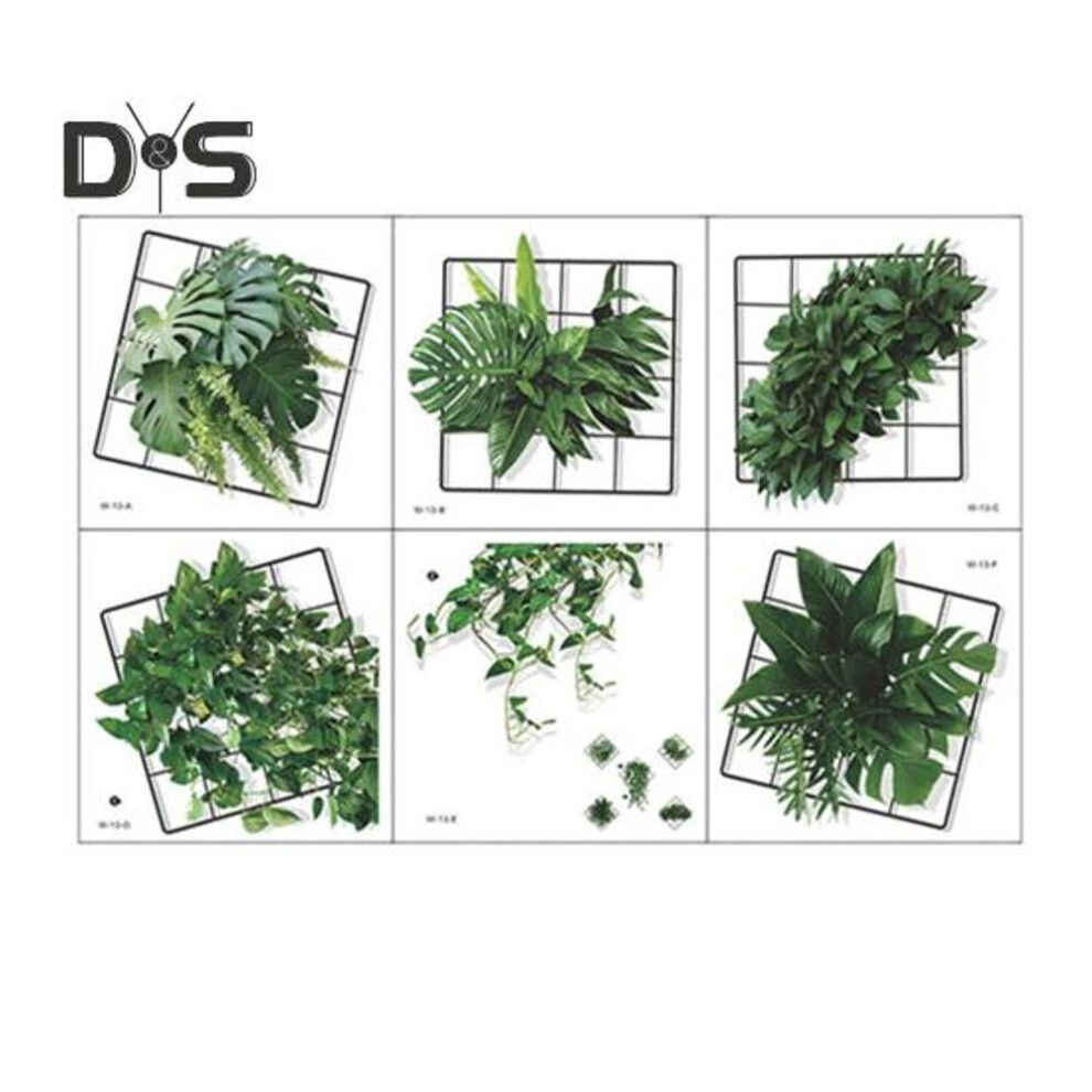 6Pcs 3D Grid Green Plants Sticker Removable Waterproof PVC Self-adhesive Living Room Bedroom Office Wall Art Greenery Decoration Decal