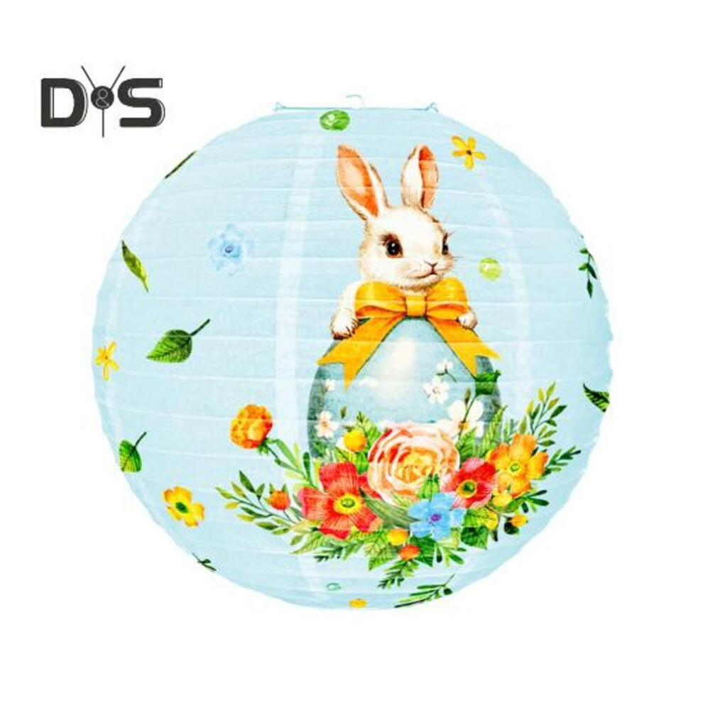 (blue) Easter Round Paper Lantern 11.81" Diameter Easter Bunny Egg Print Hanging Lantern Chinese Japanese Paper Lantern For Home Restaurant Easter Decor