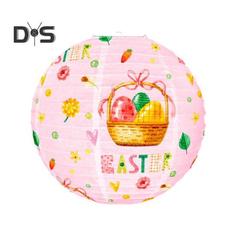 (pink) Easter Round Paper Lantern 11.81" Diameter Easter Bunny Egg Print Hanging Lantern Chinese Japanese Paper Lantern For Home Restaurant Easter Decor