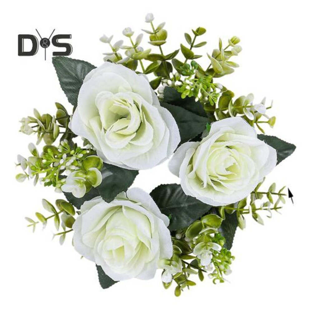 (white) Candle Rings Wreath Artificial Rose Flowers Candle Holder Garland Small Candle Floral Ring Wedding Centerpieces For Party Ceremony Decor