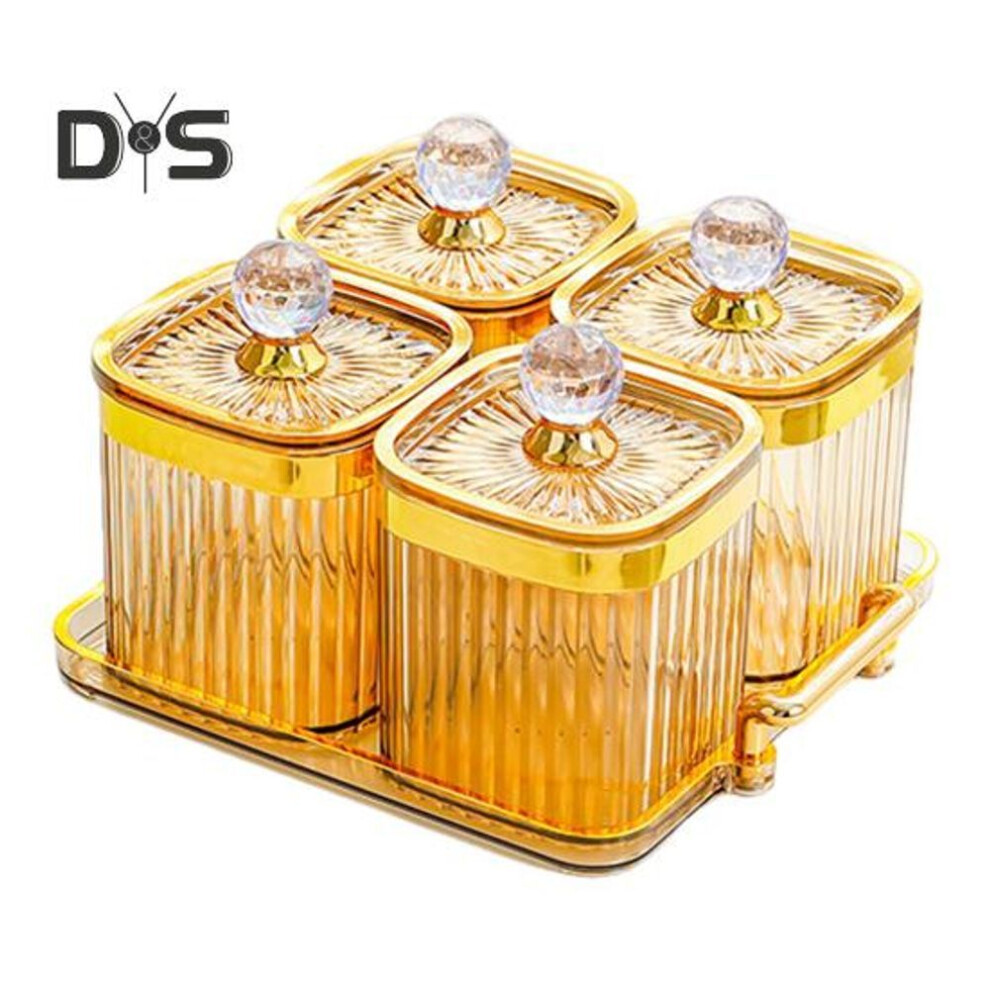 (orange, 4Grid) Storage Jars With Airtight Lid Food Grade Bpa Free Transparent Design Nuts Spice Sealed Jars Food Storage Containers