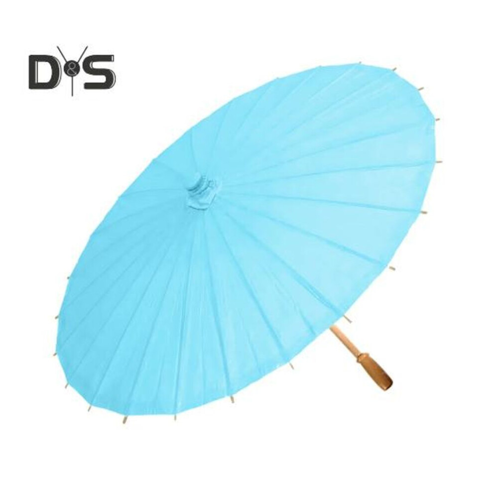 (blue, 40cm) 20/30/40/60/85CM Colorful Paper Umbrella Chinese Style DIY Crafts Decorative Oil-paper Painting Umbrella Bamboo Handle Oriental Parasol Party Favors