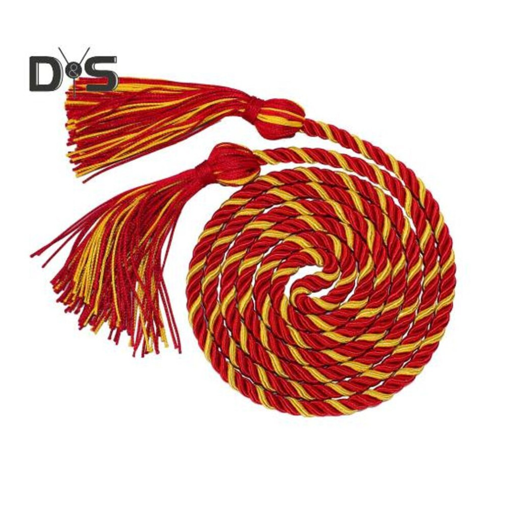(yellow,red) Graduation Honour Rope Hanger Thick Twisted Rope With Tassel 1.7m Length Color-blocking Tight Knitting Bachelors Master Honour Rope For Graduation