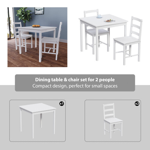 Vida Designs (White, 2 Seater) Yorkshire Home Wooden Dining Table & Chairs Set 2