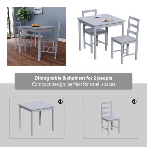 Vida Designs (Grey, 2 Seater) Yorkshire Home Wooden Dining Table & Chairs Set 2