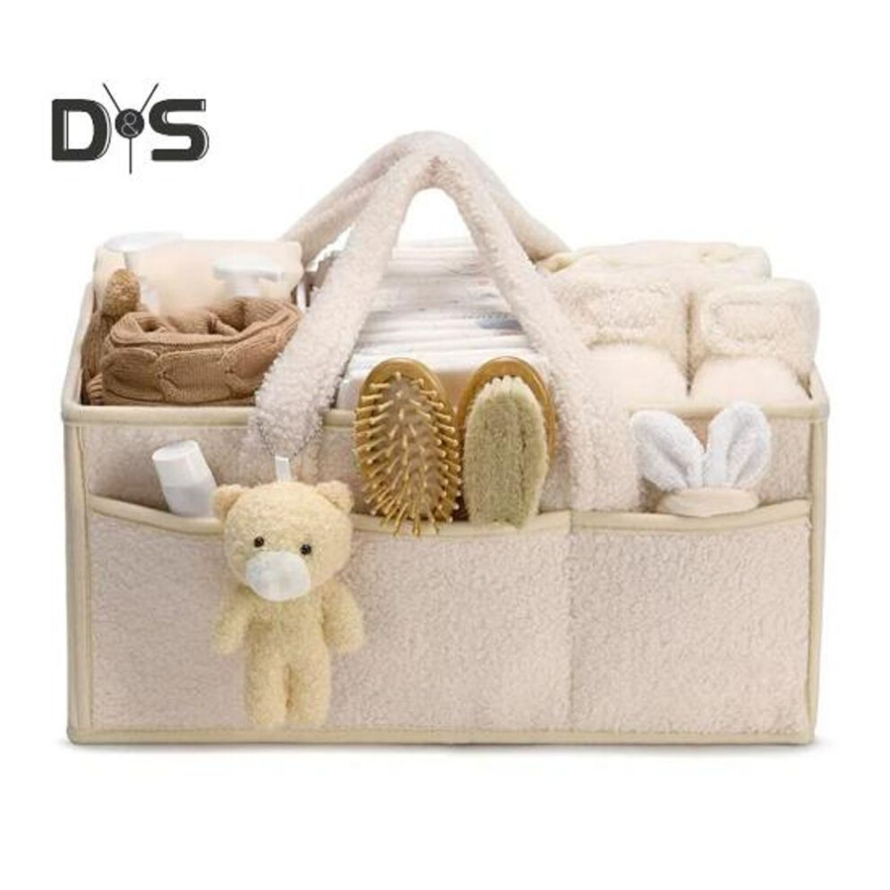(white) Baby Diaper Caddy With Handle Multiple Compartments Large Capacity Portable Baby Diaper Caddy Organizer Storage Bag