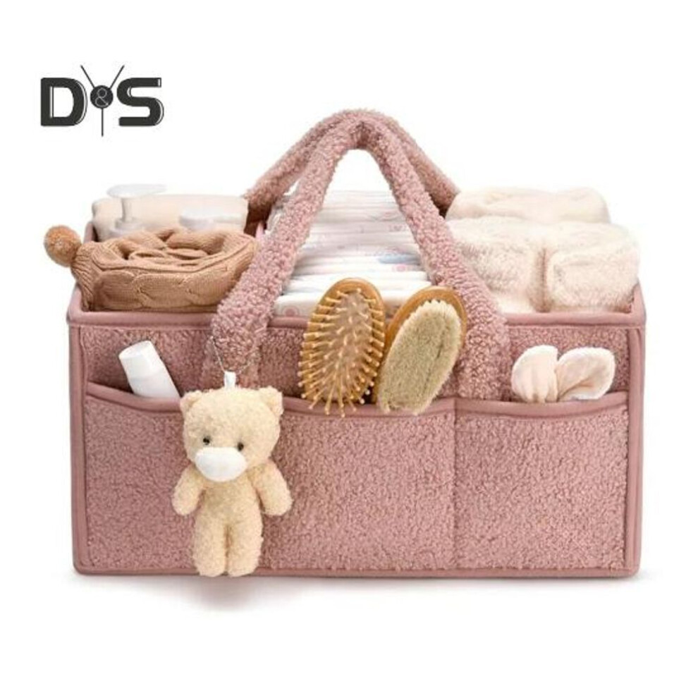 (pink) Baby Diaper Caddy With Handle Multiple Compartments Large Capacity Portable Baby Diaper Caddy Organizer Storage Bag