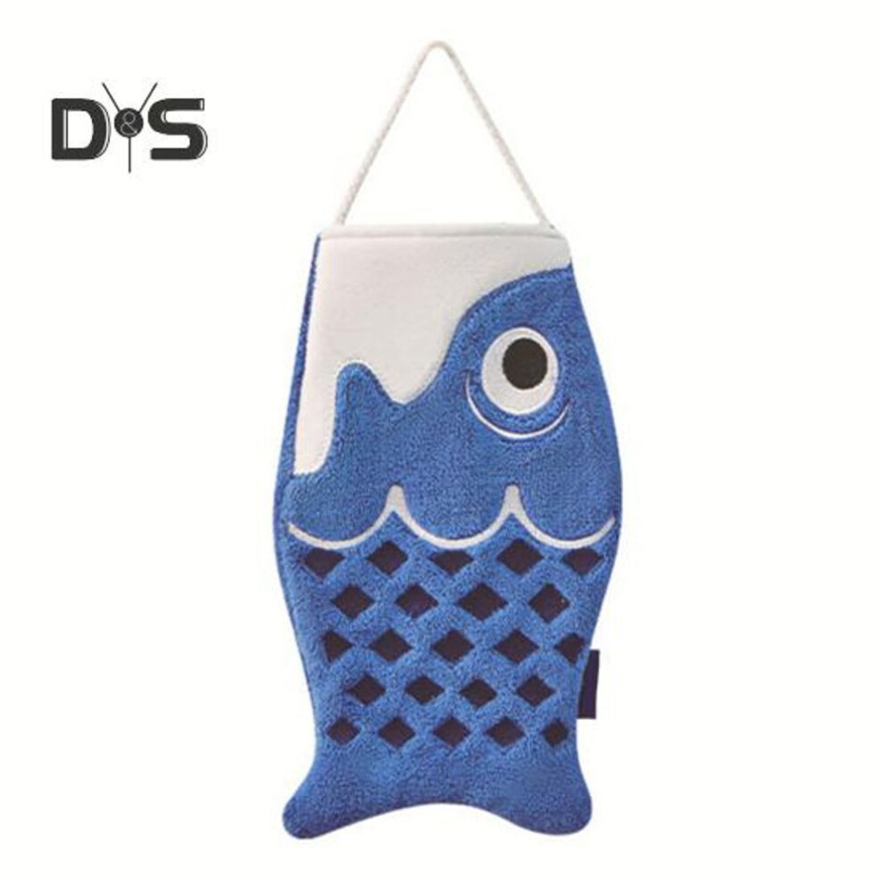 (blue) Hand Towel With Lanyard Microfiber Cartoon Fish Shape Quick Dry Absorbent Reduce Water Stains Keep Hands Clean Reusable Hanging Towel For Bathroom