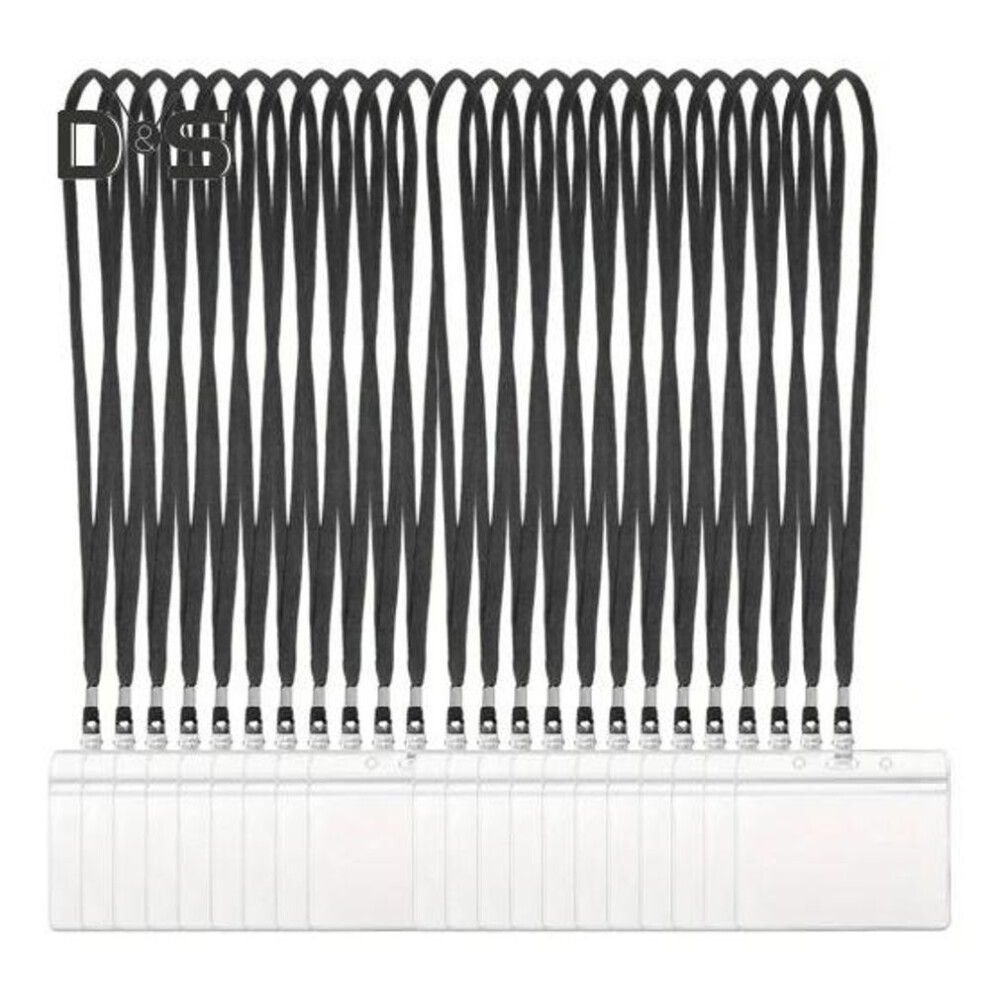 (black, A) 20 Pcs ID Card Holders with Lanyards Clear Waterproof Resealable Horizontal or Vertical Name Tags Badge Holders And Lanyard Necklaces with Clip for