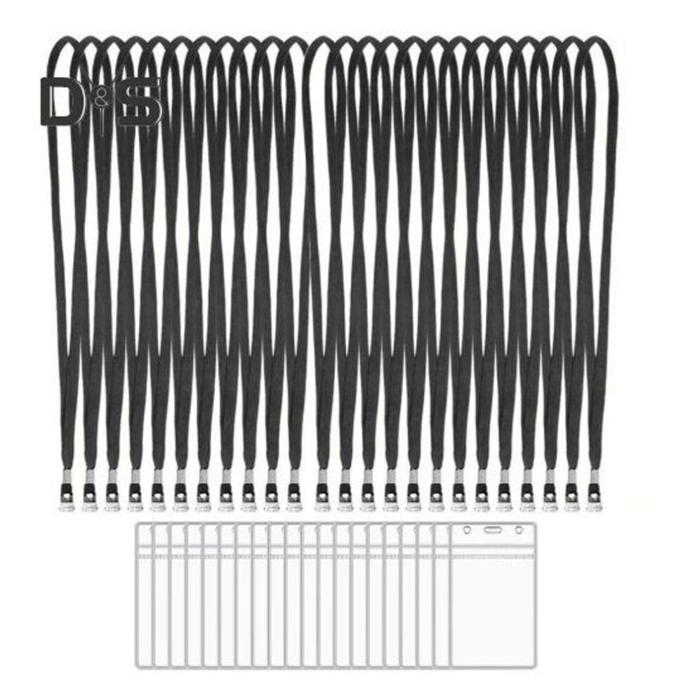 (black, B) 20 Pcs ID Card Holders with Lanyards Clear Waterproof Resealable Horizontal or Vertical Name Tags Badge Holders And Lanyard Necklaces with Clip for