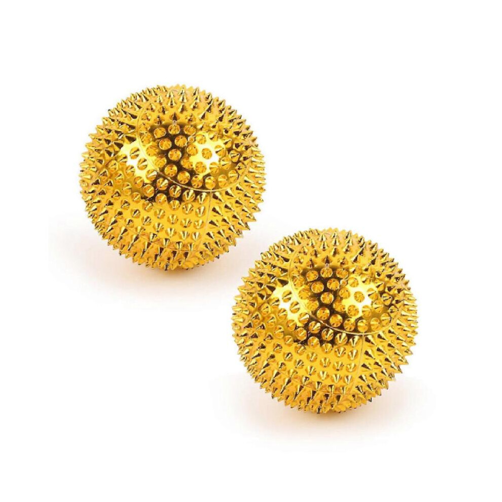 Gold (32Mm, ) 2Pcs Massage Ball With Needles-Acupressure Active Massager Spiky Hard Massaging Tool For Hand Foot-Yvan
