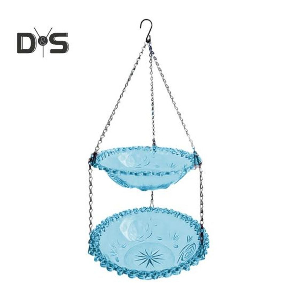 (blue) Outdoor Hanging Birds Bath Hummingbird Bath Tray Duel Layer Wildbird Feeder Bowl For Garden Backyard Patio Decor