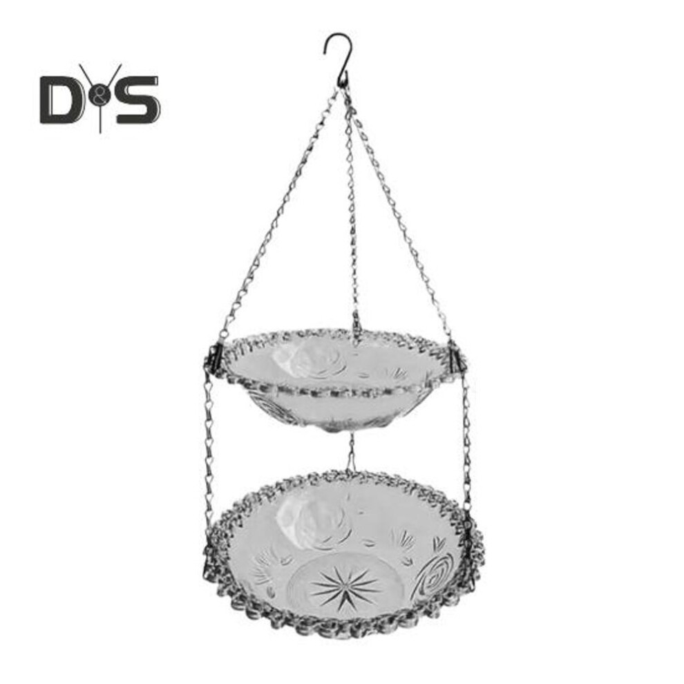 (grey) Outdoor Hanging Birds Bath Hummingbird Bath Tray Duel Layer Wildbird Feeder Bowl for Garden Backyard Patio Decor